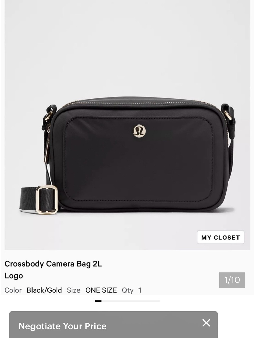 lululemon athletica Black Crossbody Camera Bag with Gold Hardware